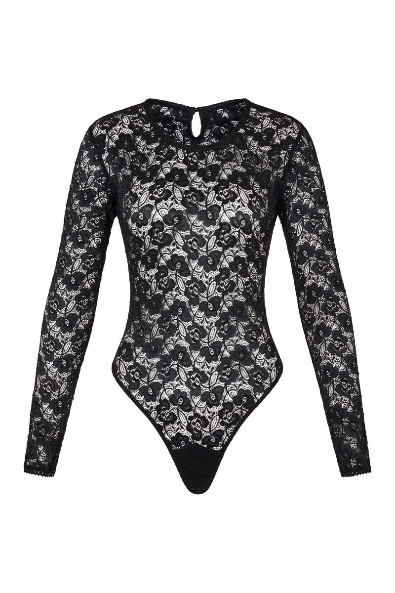 Mon Cheri XS / Black Long Sleeve Bodysuit White